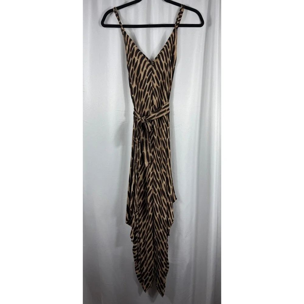 MICHAEL KORS Animal Print 100% Silk Camisole Midi Dress